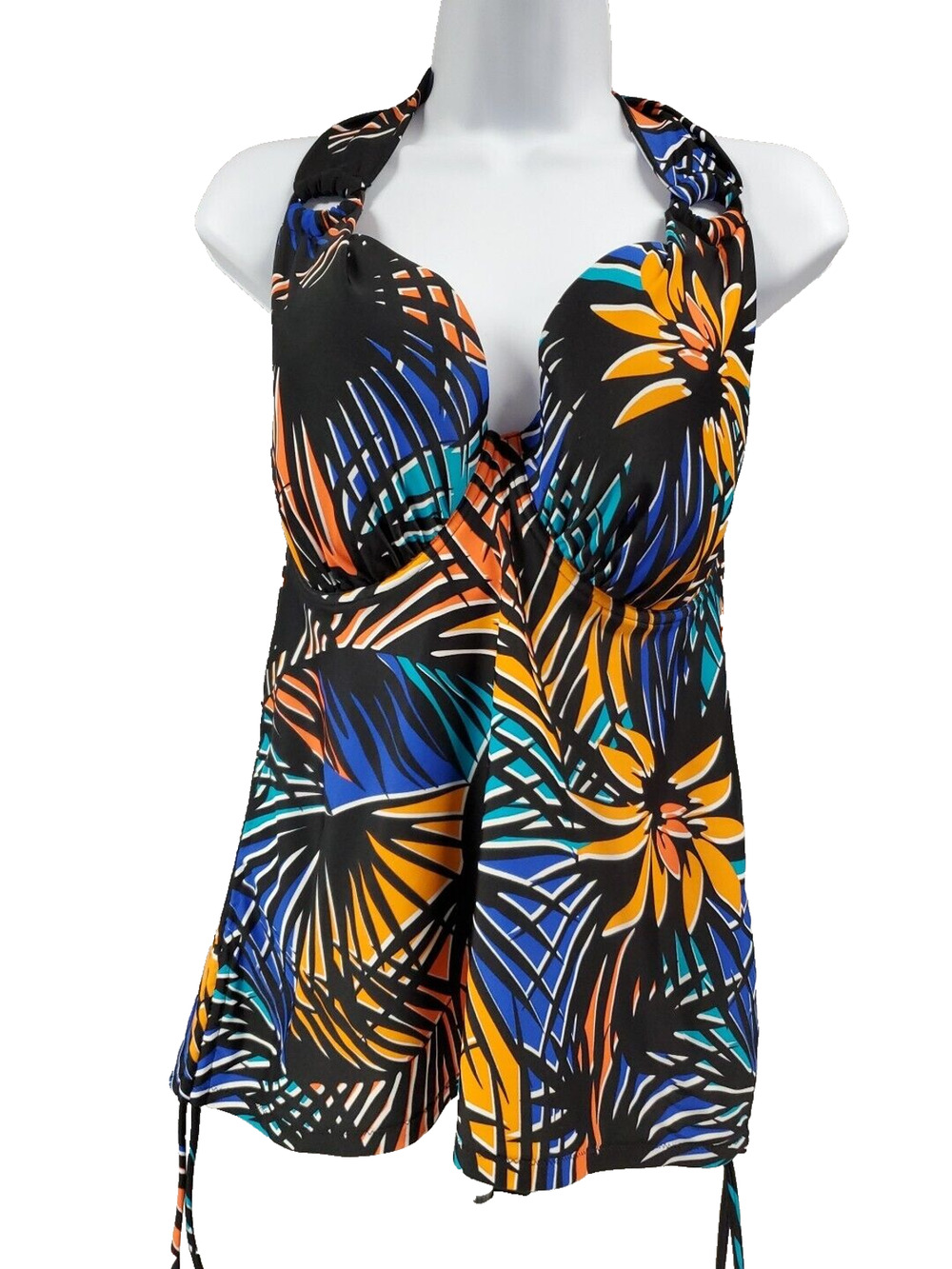 FigLeaves Womens Tankini Swim Top Black Tropical Print Underwired XL Cup 38E